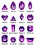 Set of realistic amethysts with complex cuts