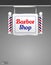 Set of realistic barber shop signboard isolated, or vintage fashioned glass barber shop poles or strip vintage barbershop sign.