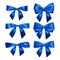 Set of Realistic blue bows. Element for decoration gifts, greetings, holidays, Valentines Day design. Vector illustration