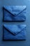 Set of realistic blue envelope layouts on a blue background