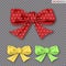 Set of realistic bows with polka dots isolated on transparent background.