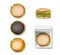 Set of Realistic burger top and side view isolated. Fast Food hamburger mockup. White Container with black delicious