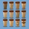 Set of realistic cardboard coffee drinking cups with lids template