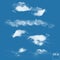 Set of Realistic clouds on a sky-blue background. Vector illust