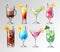 Set of Realistic cocktails on transparent background.