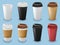 Set of realistic coffee drinking cups with lid and holder template