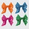Set of Realistic colorful satin bows on checkered background. Template for brochure or greeting card. Vector