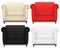 Set of realistic Cream, red, black and white vintage cozy soft home chair isolated.