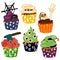 A set of realistic cupcakes for Halloween. Eerily decorated cupcakes, themed little cakes for October 31 and a scary