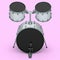 Set of realistic drums with pedal on pink. 3d render of musical instrument