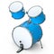 Set of realistic drums with pedal on white. 3d render of musical instrument