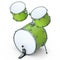 Set of realistic drums with pedal on white. 3d render of musical instrument