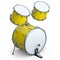 Set of realistic drums with pedal on white. 3d render of musical instrument