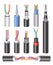 Set Realistic Electric Industrial Fiber Optic Cable and Copper W