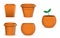 Set realistic empty flower pot or terra cotta flower pot with young plant - 3d illustrator.
