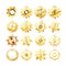 Set of realistic glossy golden cogwheels on white