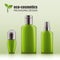 Set of realistic green glass bottles eco cosvetic