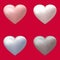 Set of realistic hearts shades of whie, silver, coral color for Valentine`s day design on a white isolated background