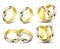 Set of realistic illustrations of gold wedding rings with engraving