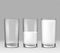 Set of realistic illustrations, isolated icons, glass glasses empty, half full and full of milk, dairy product
