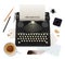 Set of realistic literature objects of writer top view on white background illustration