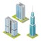 Set of realistic office buildings, isometric skyscrapers. Vector illustration.