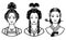 Set of realistic portraits of the young Asian girls with different hairstyles. China, Japan, Korea.