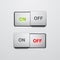 Set of realistic press button in on and off positions, vector button