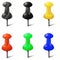 Set of realistic push pins in different colors. Thumbtacks