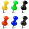 Set of realistic push pins in different colors. Thumbtacks