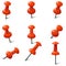 Set of realistic push pins in red color. Thumbtacks
