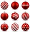 Set of realistic red christmas balls.