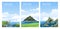 Set of realistic seascapes with cloudy sky. Irish coast view, lighthouse, rocks, cliffs. Vertical banner, book cover