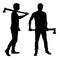 Set of realistic silhouettes of man - lumberjack with ax - vector