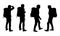 Set of realistic silhouettes of tourist men with backpack