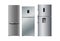 Set of realistic silver fridges for modern kitchen. 3d detailed refrigerators collection