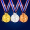 Set Realistic silver gold bronze medal shiny for winner competition.