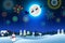 Set of realistic snowman with fireworks show isolated or cute snowman with santa hat on snowy background.