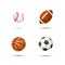 Set of realistic sport balls for soccer, basketball, baseball and rugby on white