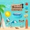 Set of realistic summer icons and objects. Vector illustration