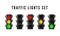 Set of realistic traffic lights. Red yellow and green traffic signal. Isolated vector illustration