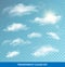 Set of realistic transparent clouds. Vector format