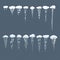 Set realistic transparent winter snow icicles, snowballs. Christmas snowflakes, snowdrifts.