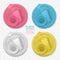 Set of realistic varicolored plastic dishes. Disposable tableware