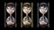 Set realistic vintage hourglass, sandglass of different metals isolated