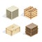Set of realistic wooden boxes, boxes, packages, closed with covers.