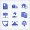 Set Realtor, Car sharing, Location key, Calculator, Shield with dollar, House, and contract icon. Vector