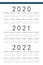 Set of rectangle Estonian 2020, 2021, 2022 year vector calendars