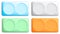 Set of rectangular buttons with rounded corners, divided into round areas. Element for design of web pages and interface. Vector