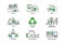 Set of recycling icons in line design. Recycle vector flat illustrations. Waste paper, metal, plastic, glass, bulbs, e